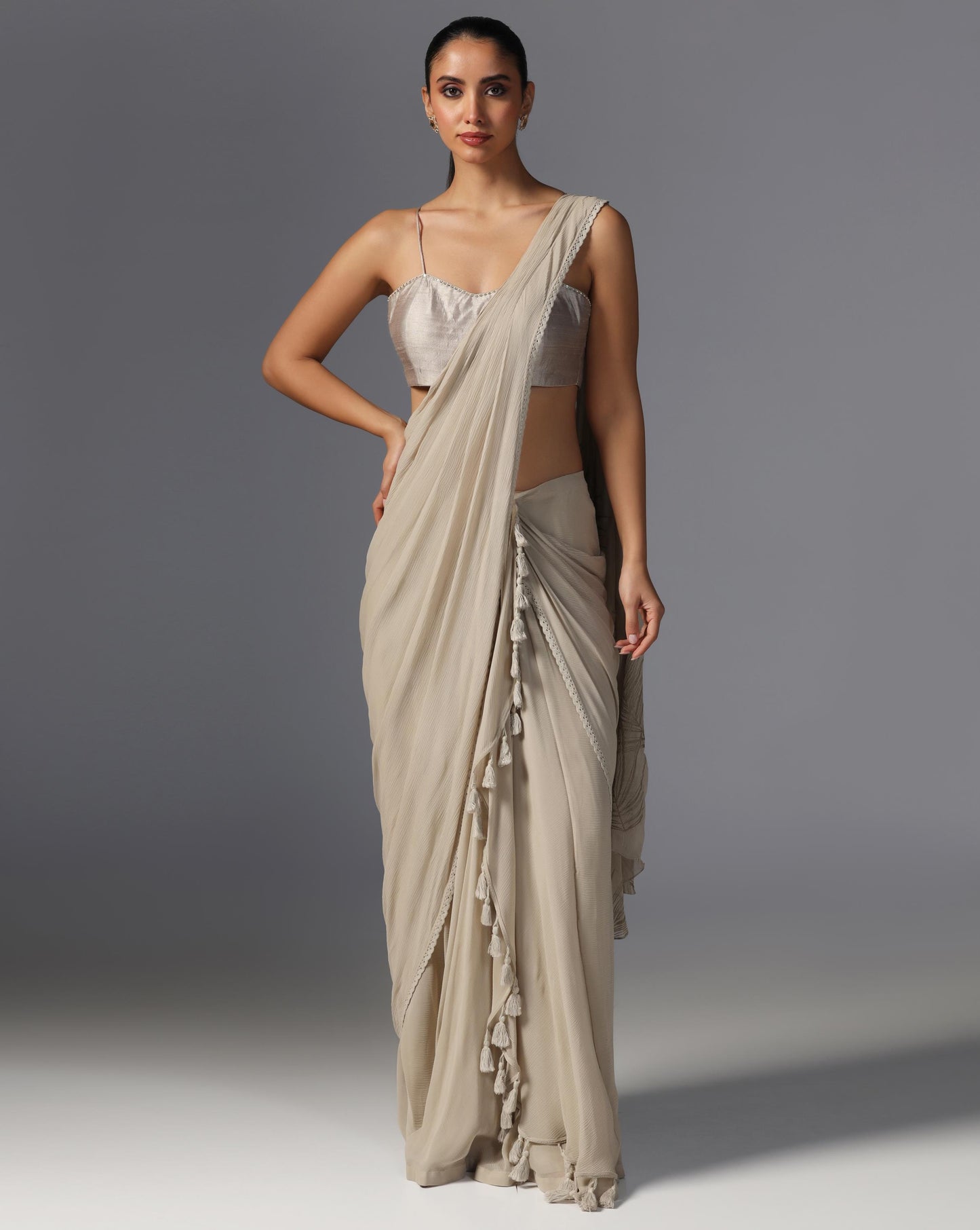 Ivory Enchant Embroidered Cape Saree Set