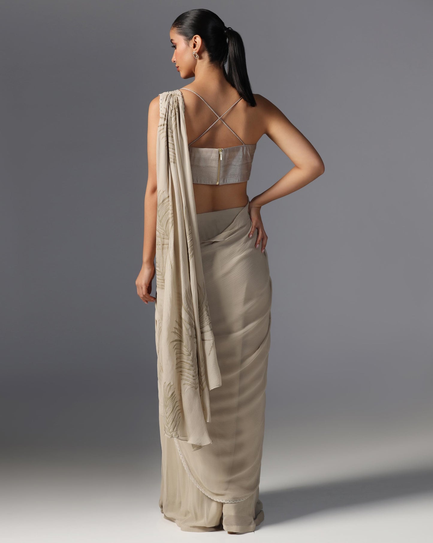 Ivory Enchant Embroidered Cape Saree Set