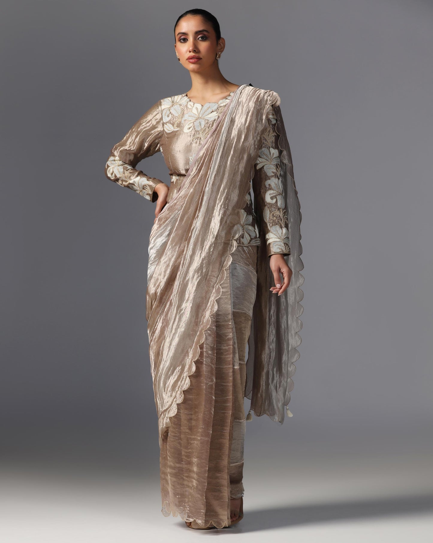 Champagne Bloom Embroidered Drape Set
