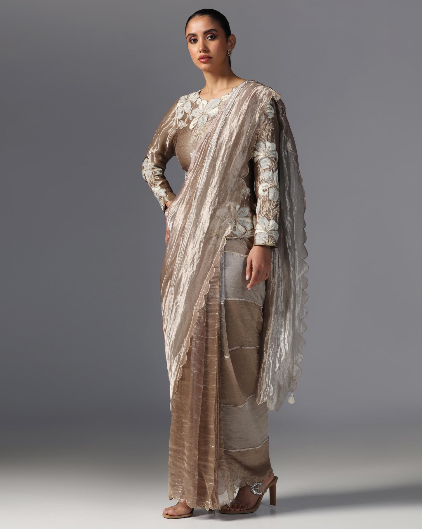 Champagne Bloom Embroidered Drape Set