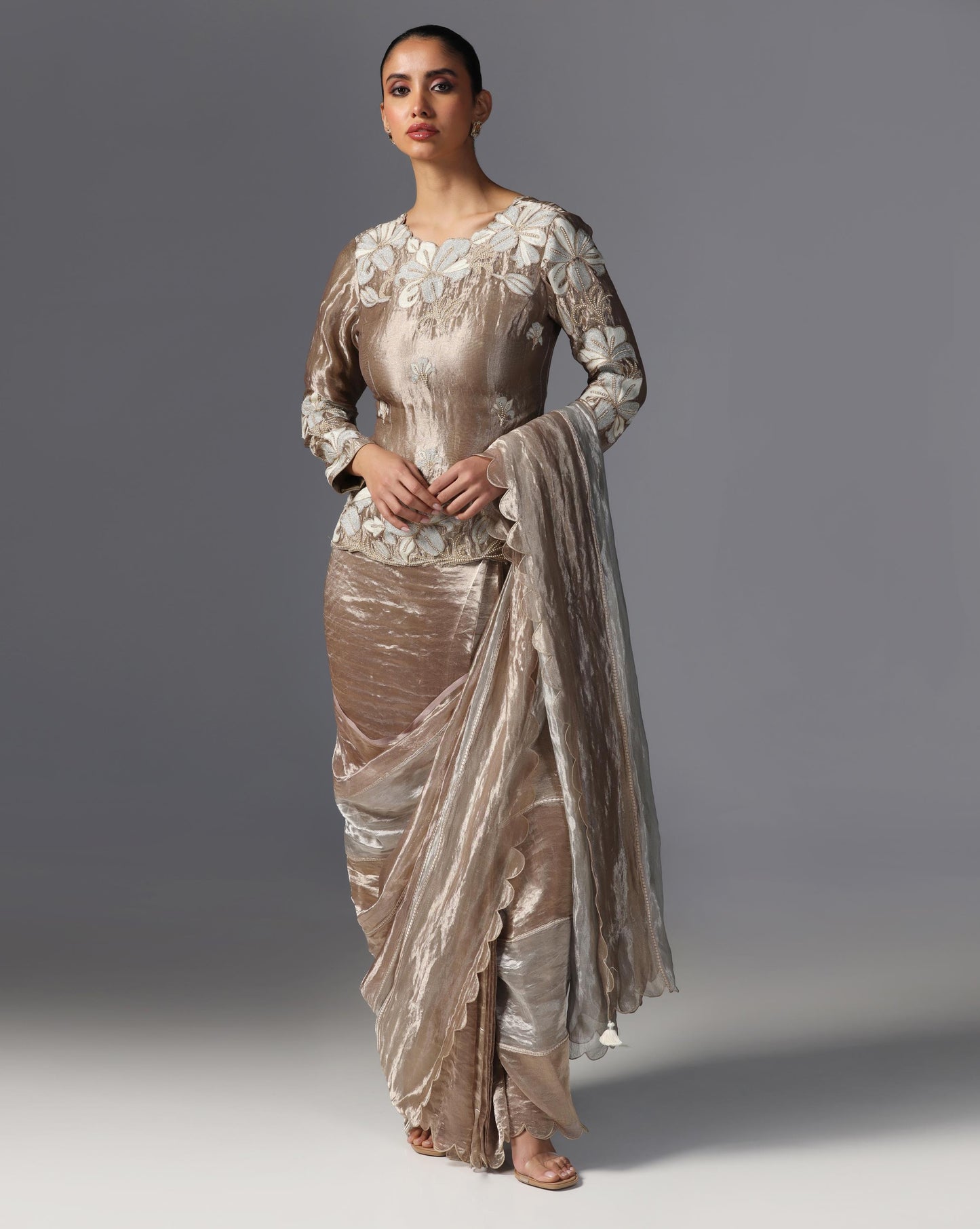 Champagne Bloom Embroidered Drape Set