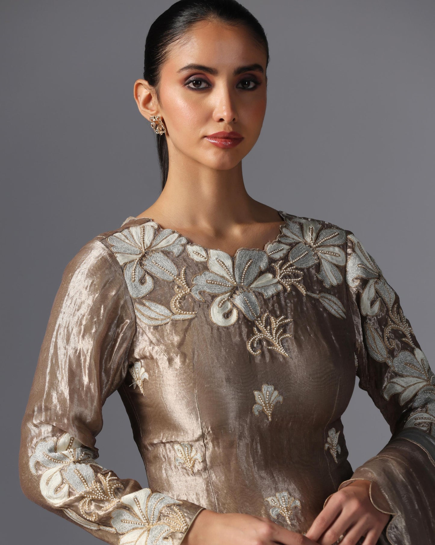 Champagne Bloom Embroidered Drape Set