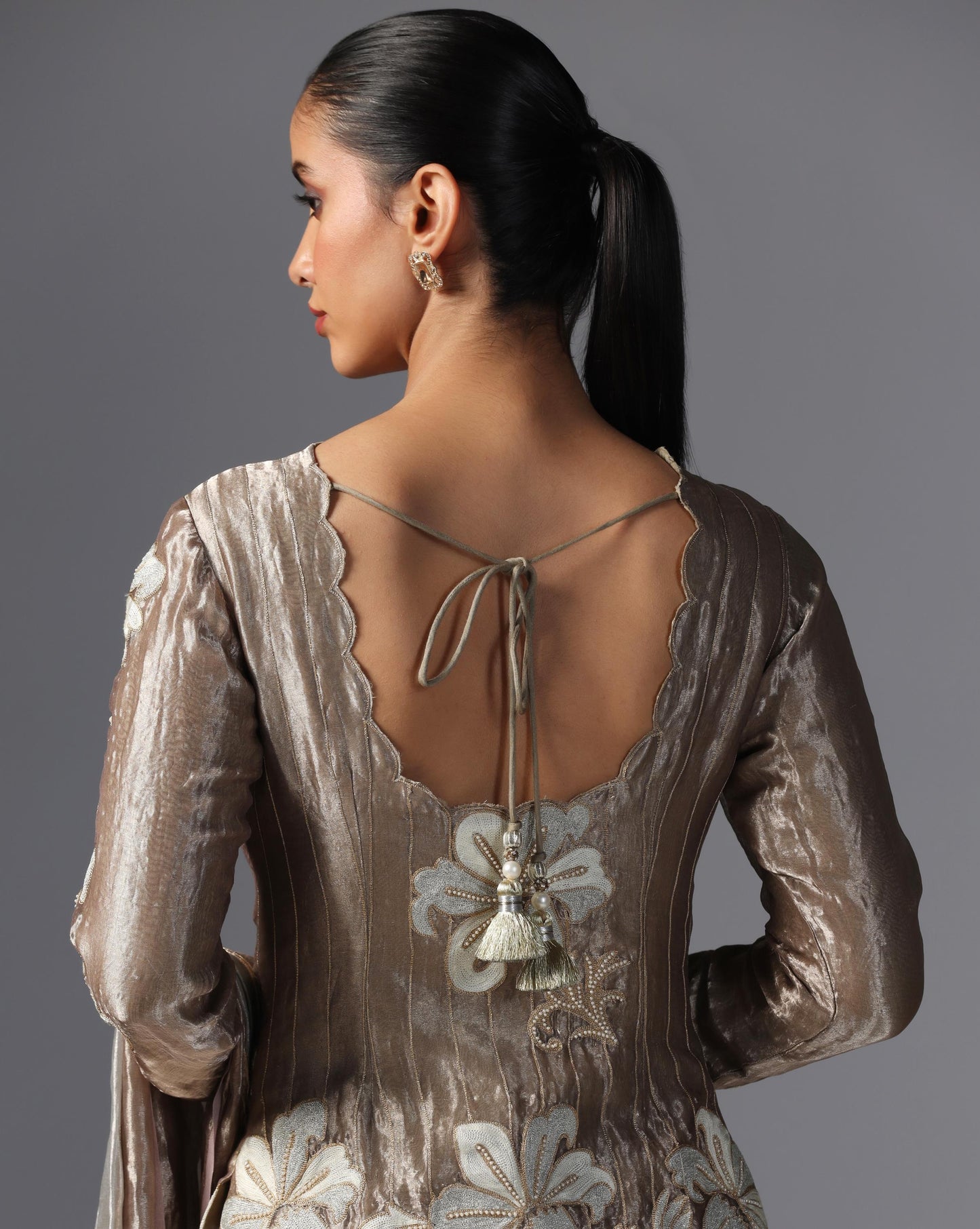Champagne Bloom Embroidered Drape Set