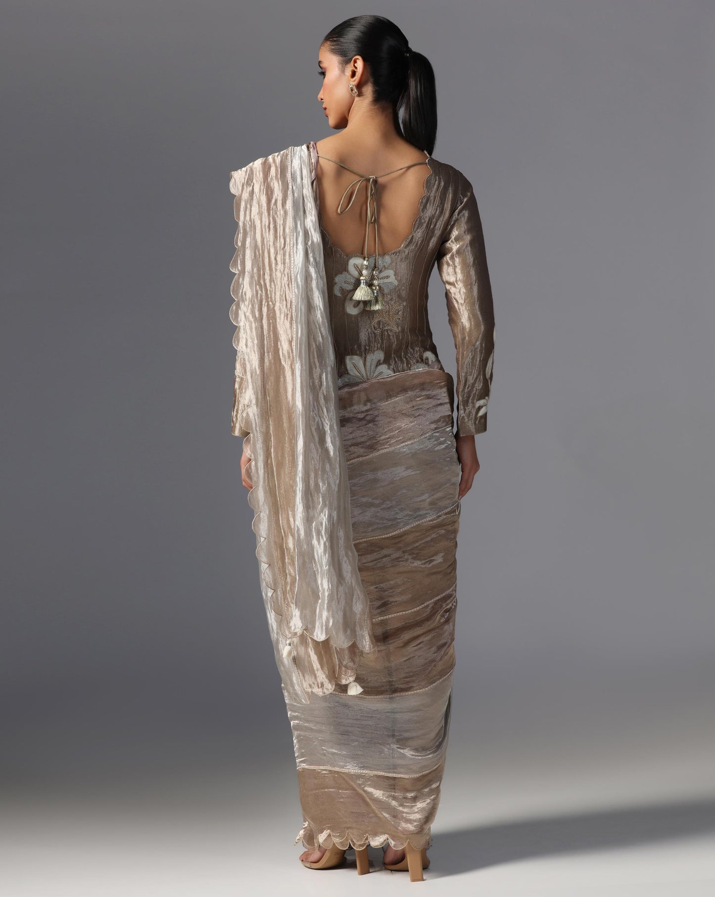 Champagne Bloom Embroidered Drape Set