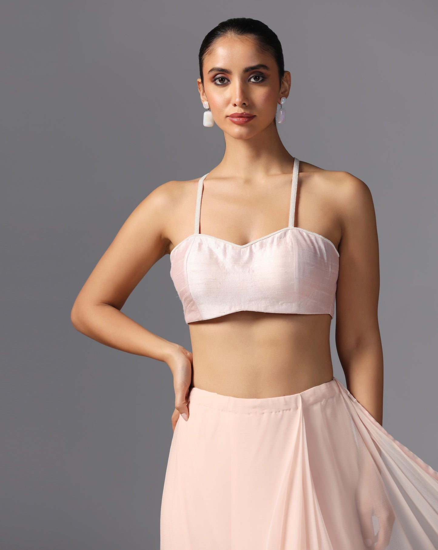 Blush Feather Embroidered Saree Set