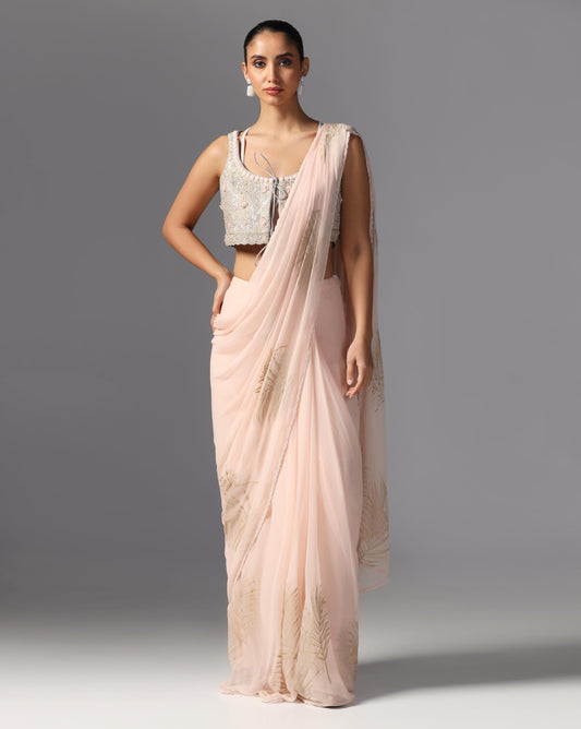 Blush Feather Embroidered Saree Set