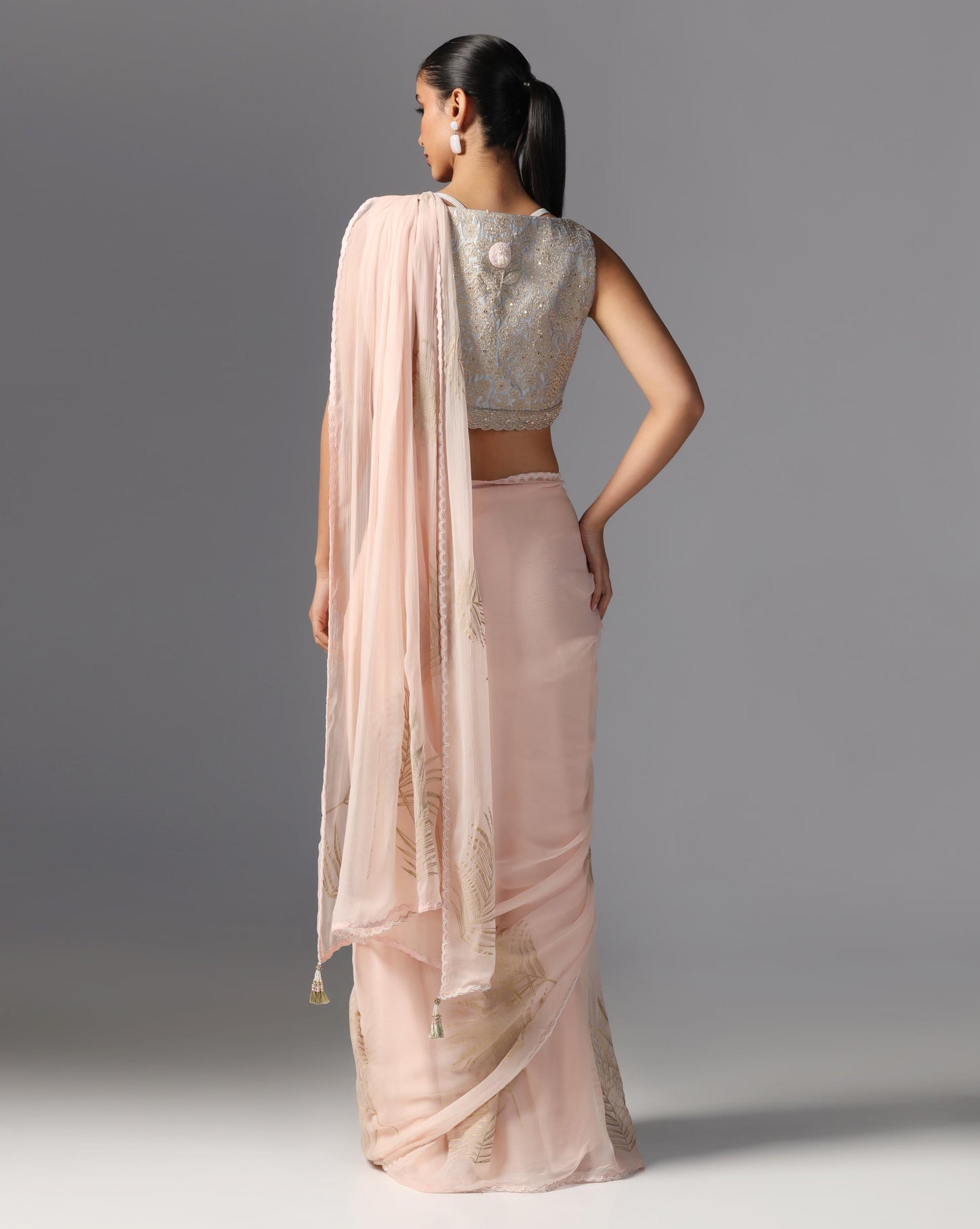 Blush Feather Embroidered Saree Set