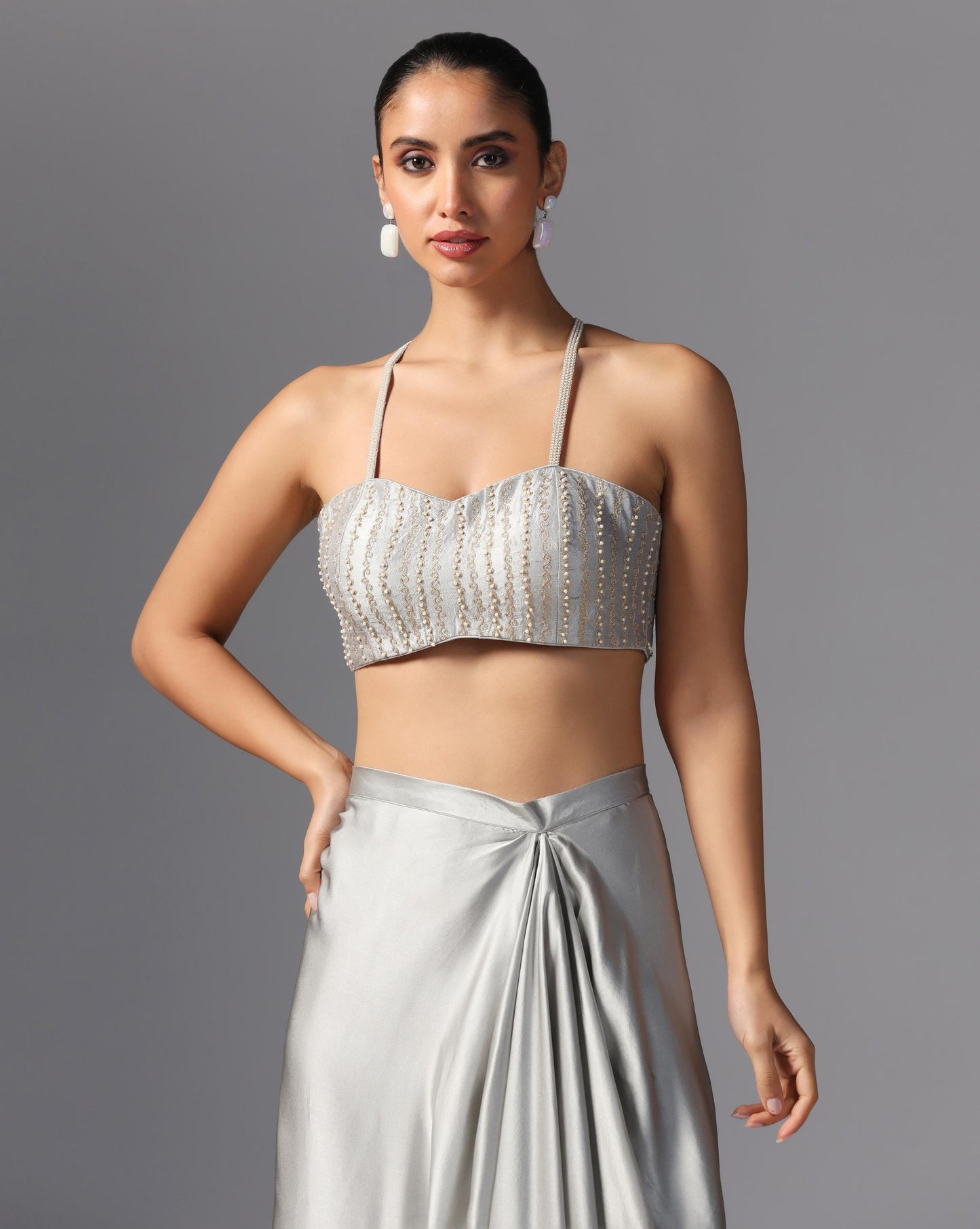 Silver Bloom Embroidered Cape Set
