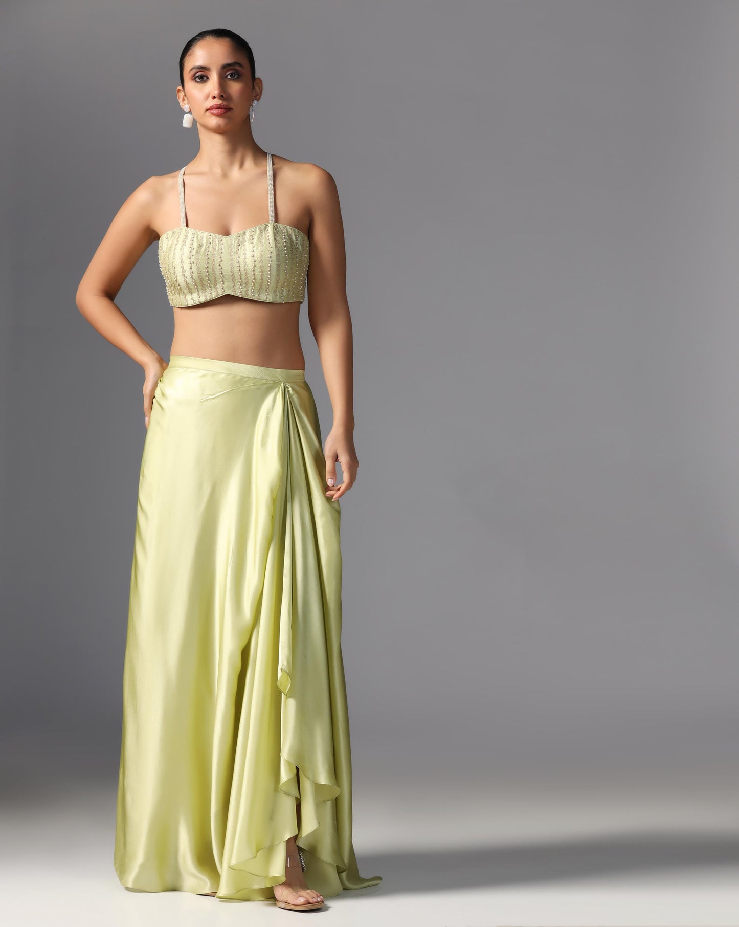 Lime Bloom Embroidered Cape Set