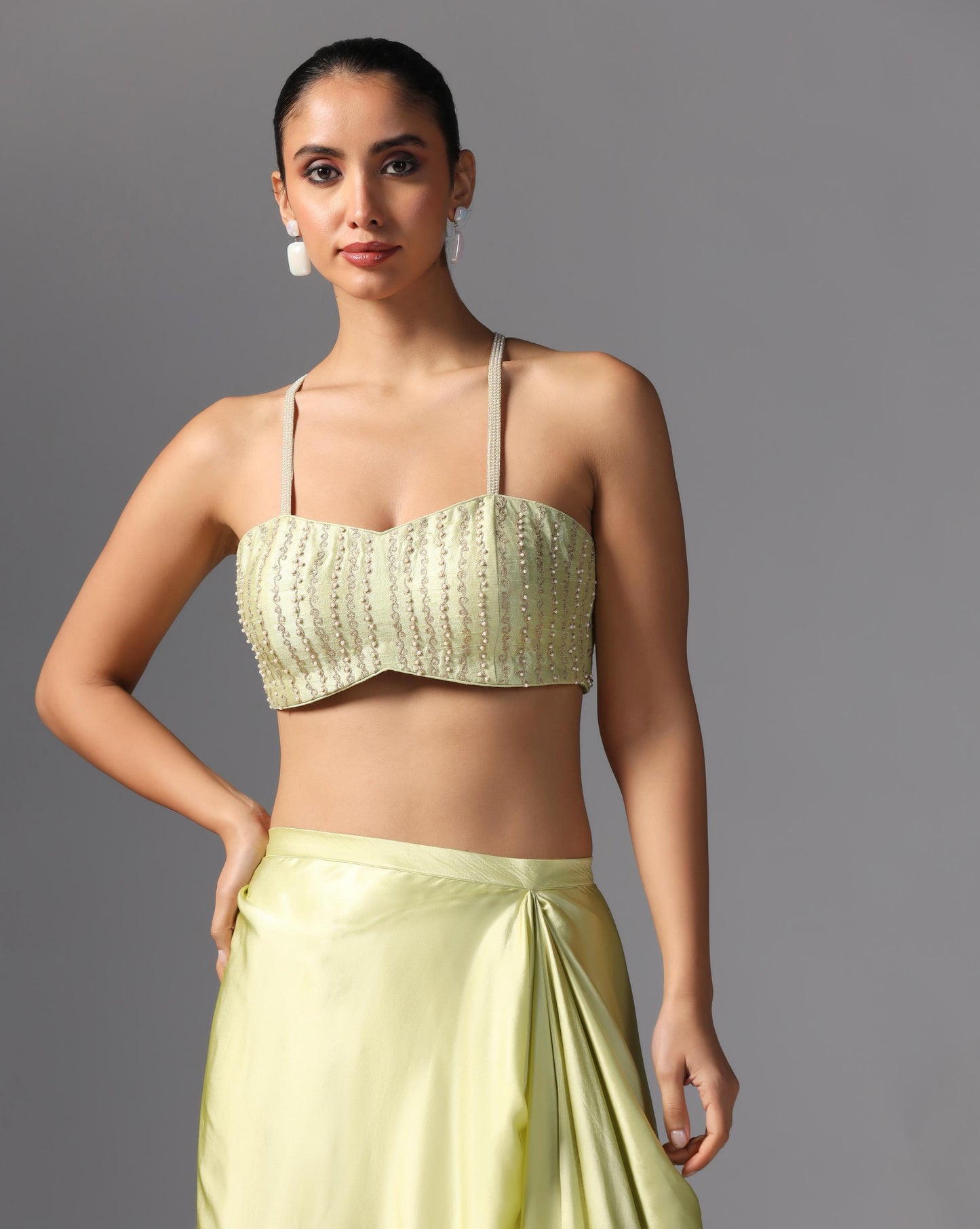 Lime Bloom Embroidered Cape Set