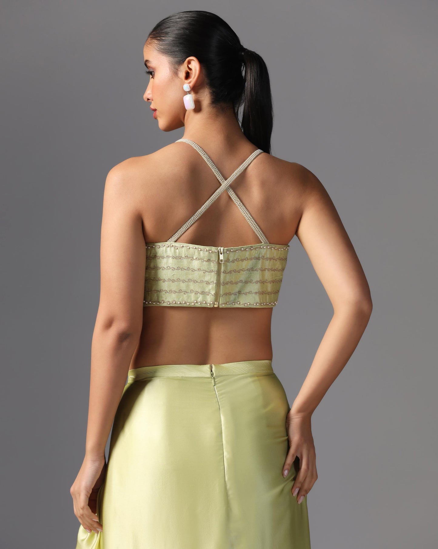 Lime Bloom Embroidered Cape Set