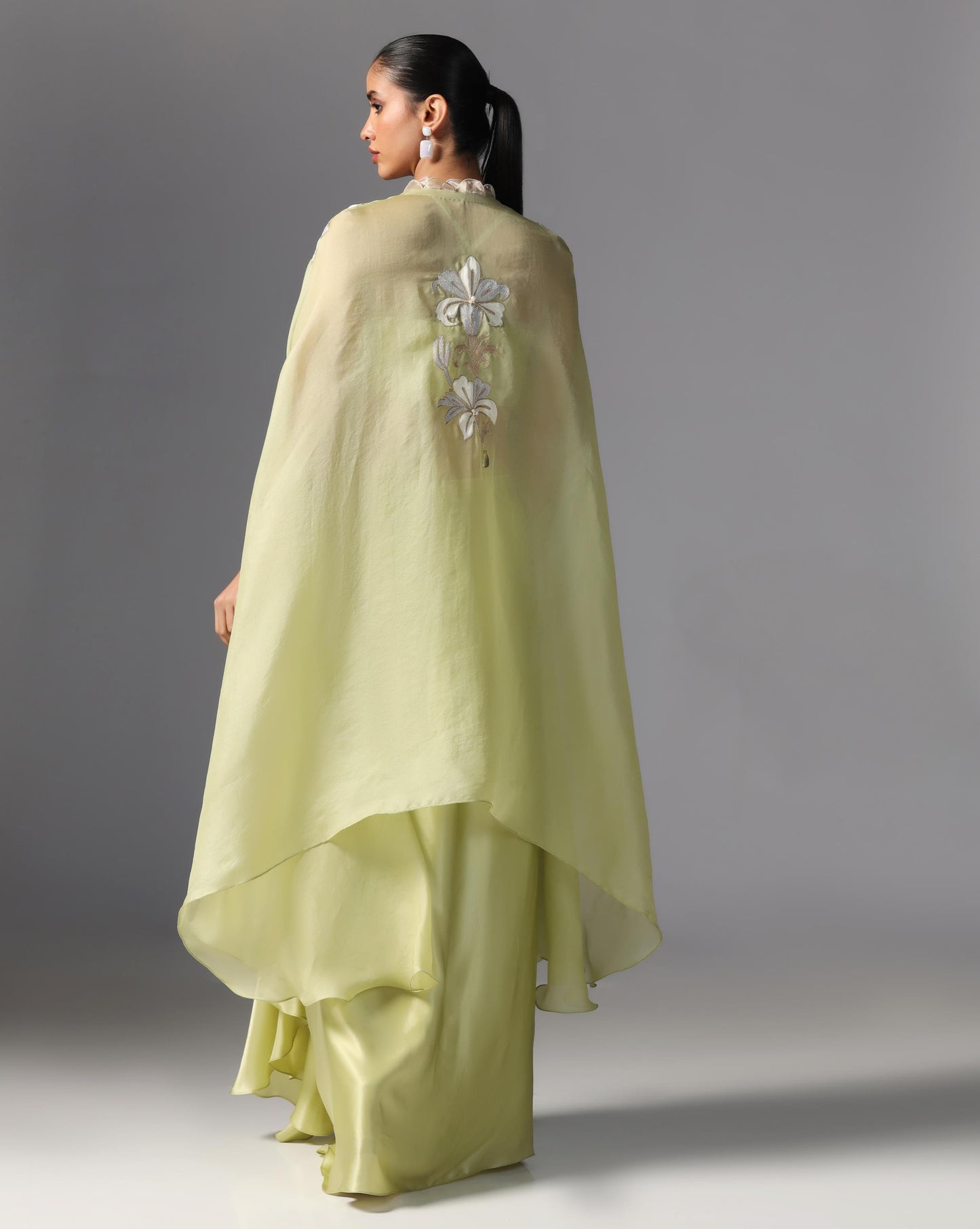 Lime Bloom Embroidered Cape Set