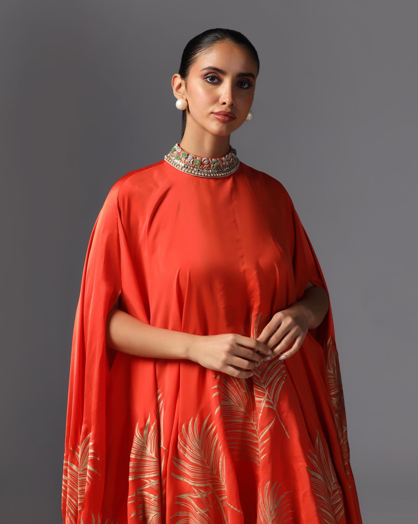 Crimson Aura Drape Kaftan Set