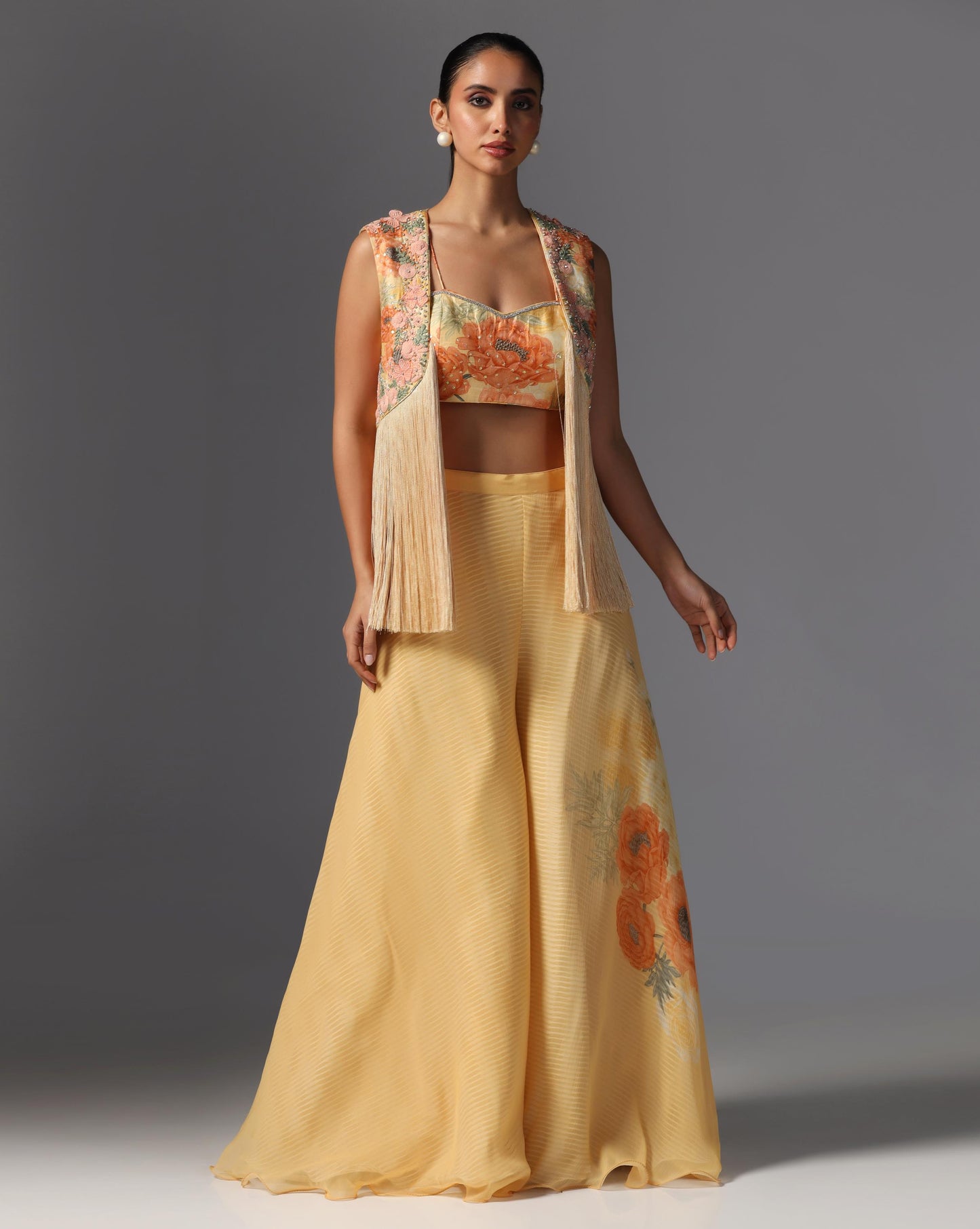 Golden Bloom Fringe Jacket Set