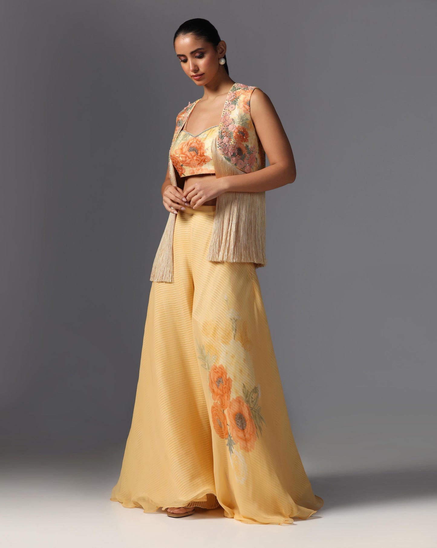 Golden Bloom Fringe Jacket Set