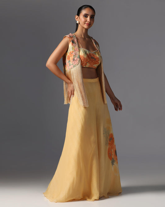Golden Bloom Fringe Jacket Set