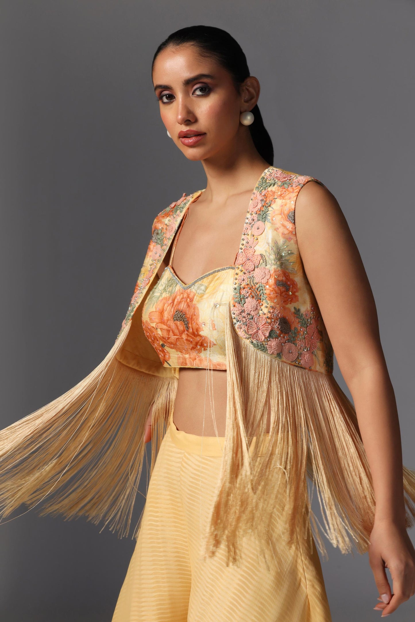 Golden Bloom Fringe Jacket Set