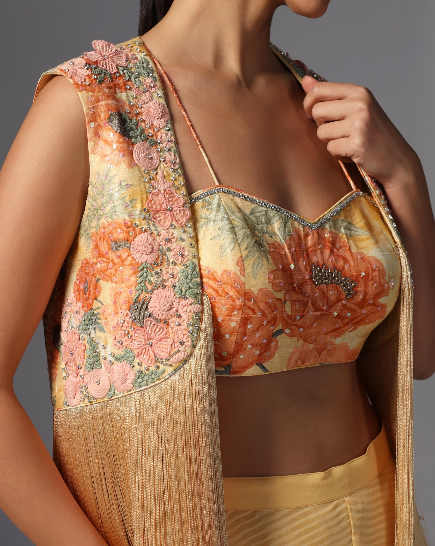 Golden Bloom Fringe Jacket Set