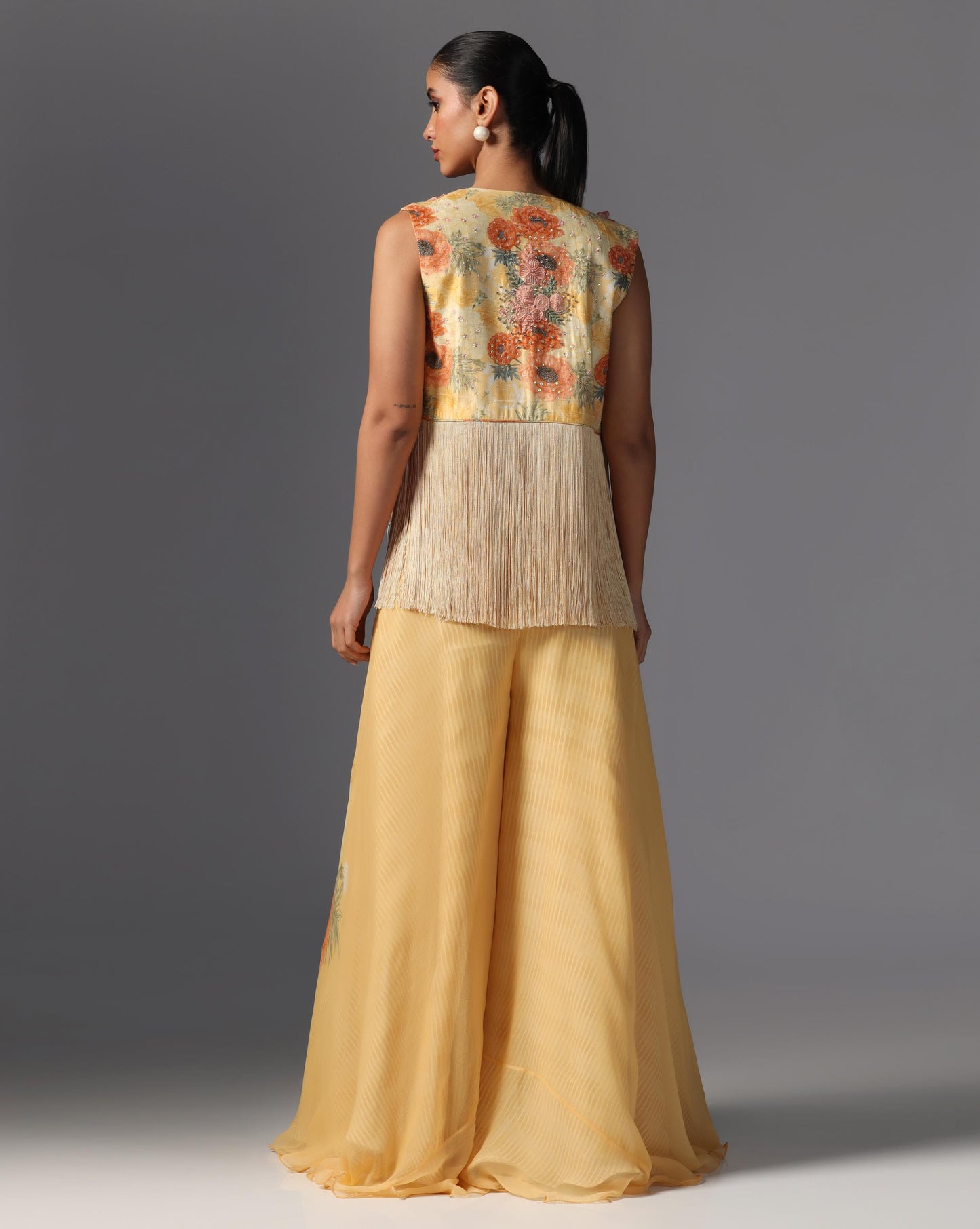 Golden Bloom Fringe Jacket Set