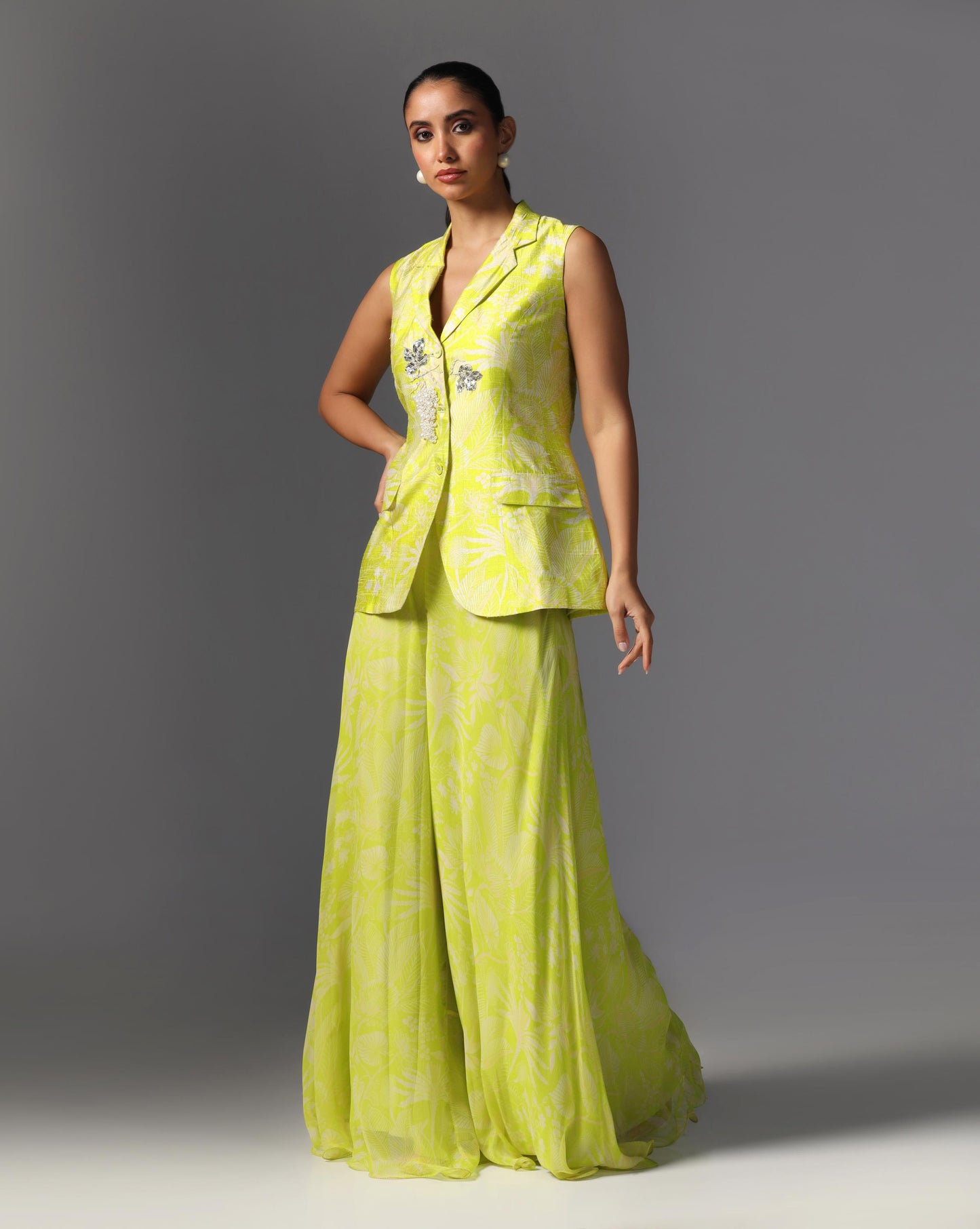 Citrus Luxe Embroidered Jacket Set