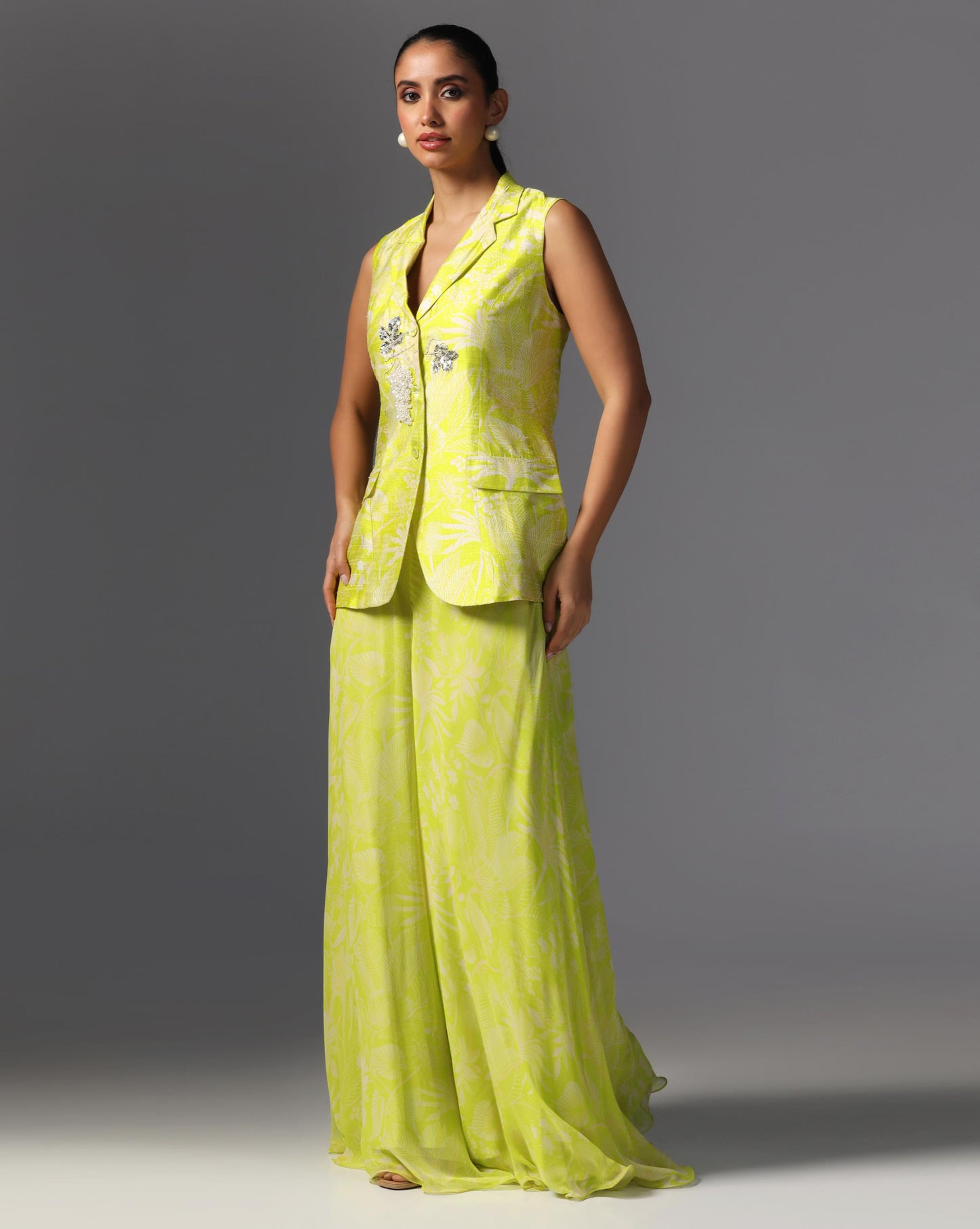 Citrus Luxe Embroidered Jacket Set