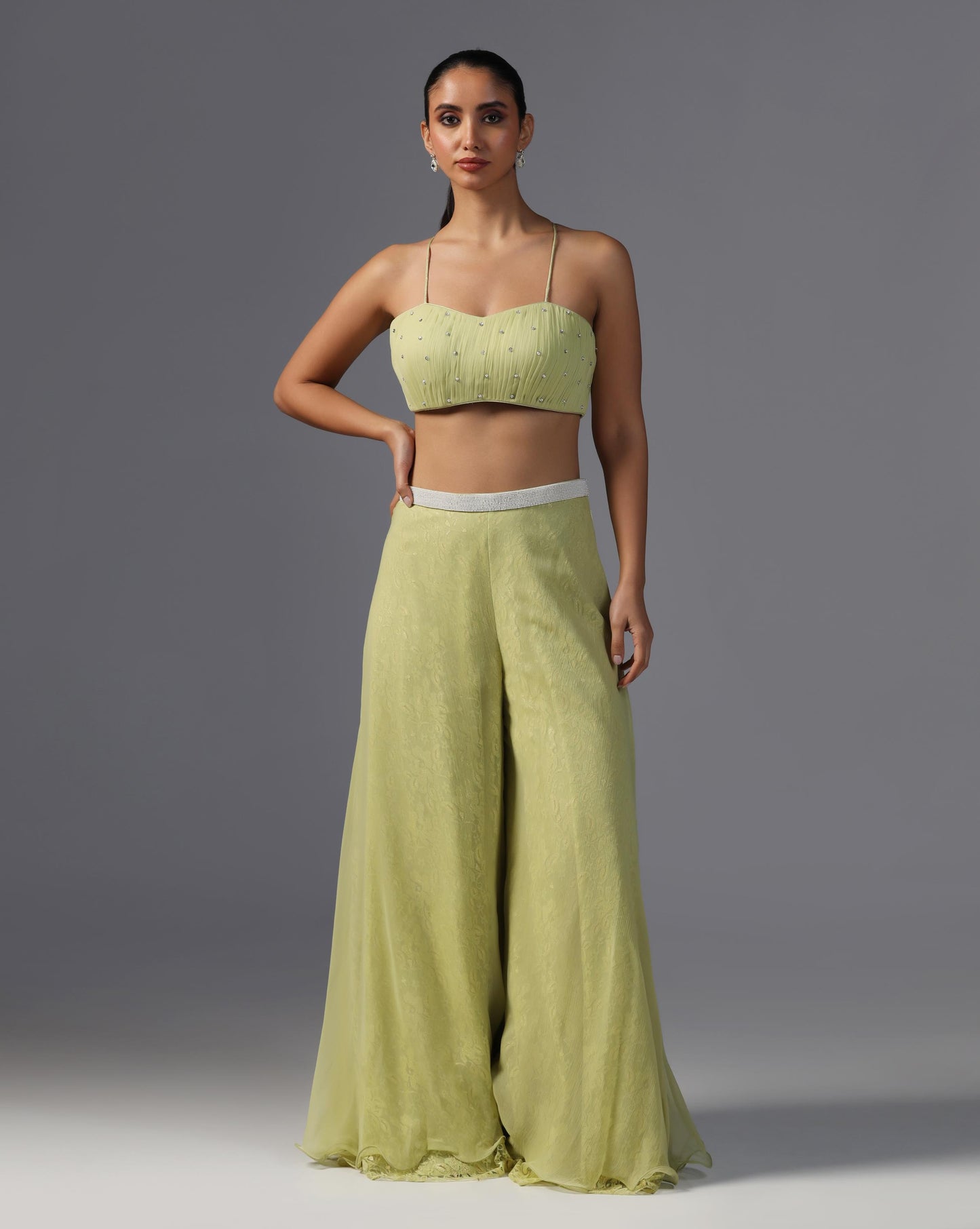 Lime Serenity Embroidered Cape Set