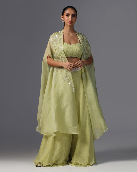 Lime Serenity Embroidered Cape Set