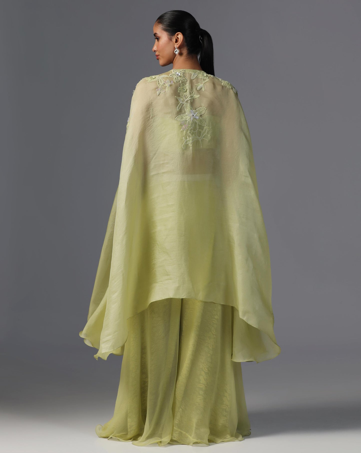 Lime Serenity Embroidered Cape Set