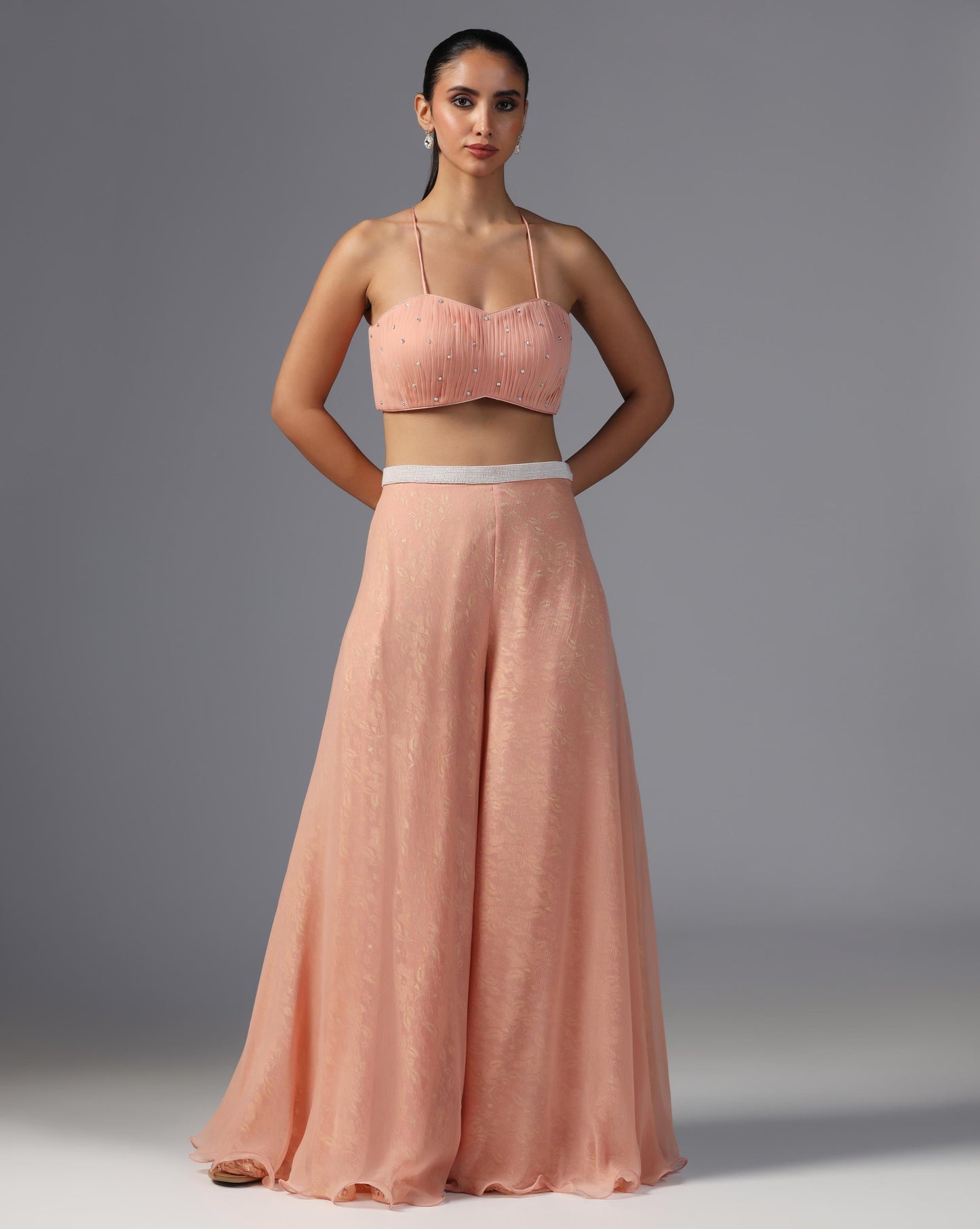 Peach Blossom Embroidered Cape Set
