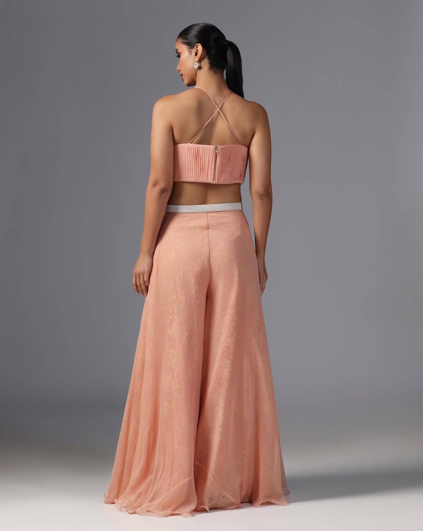 Peach Blossom Embroidered Cape Set
