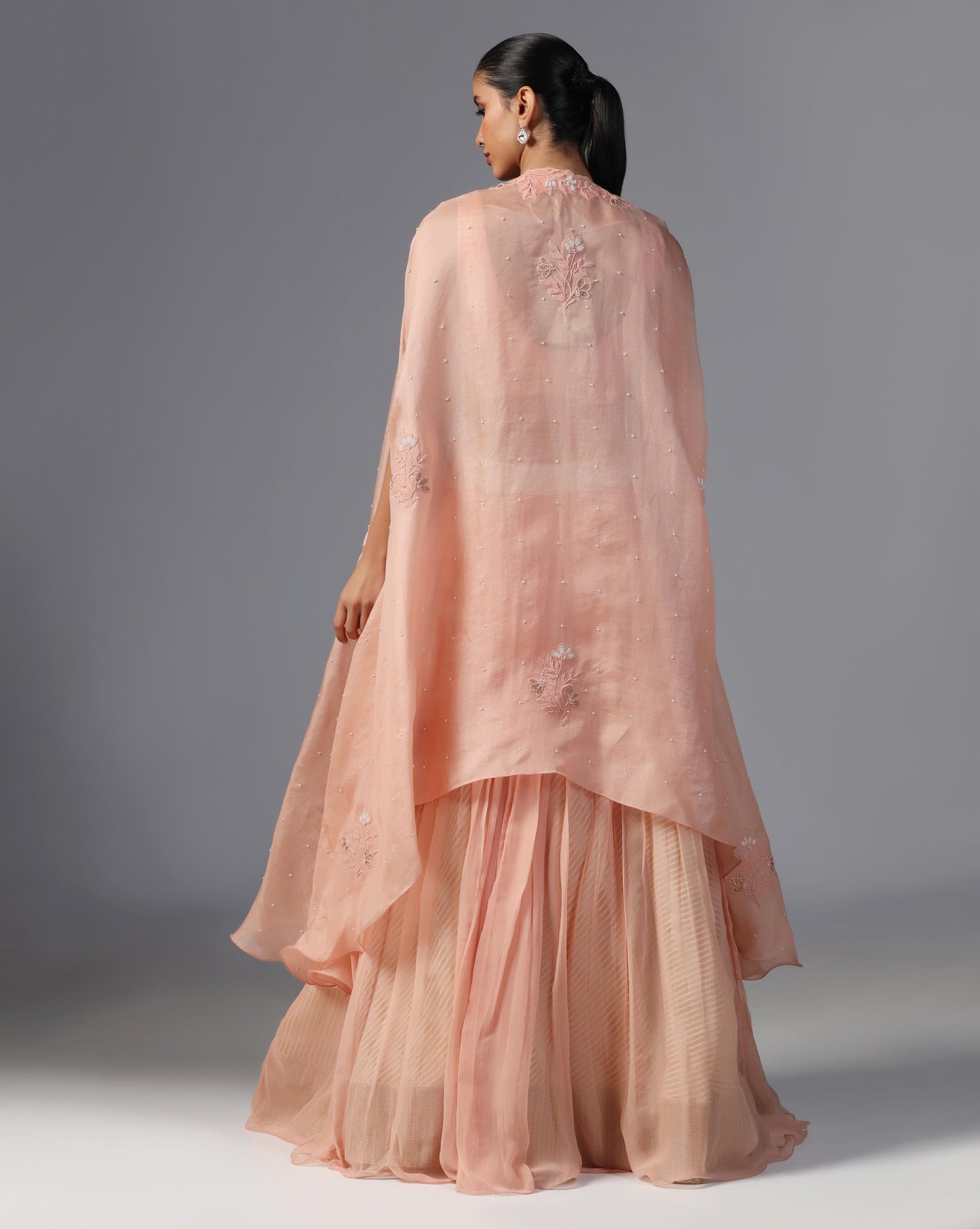 Peach Blossom Embroidered Cape Set