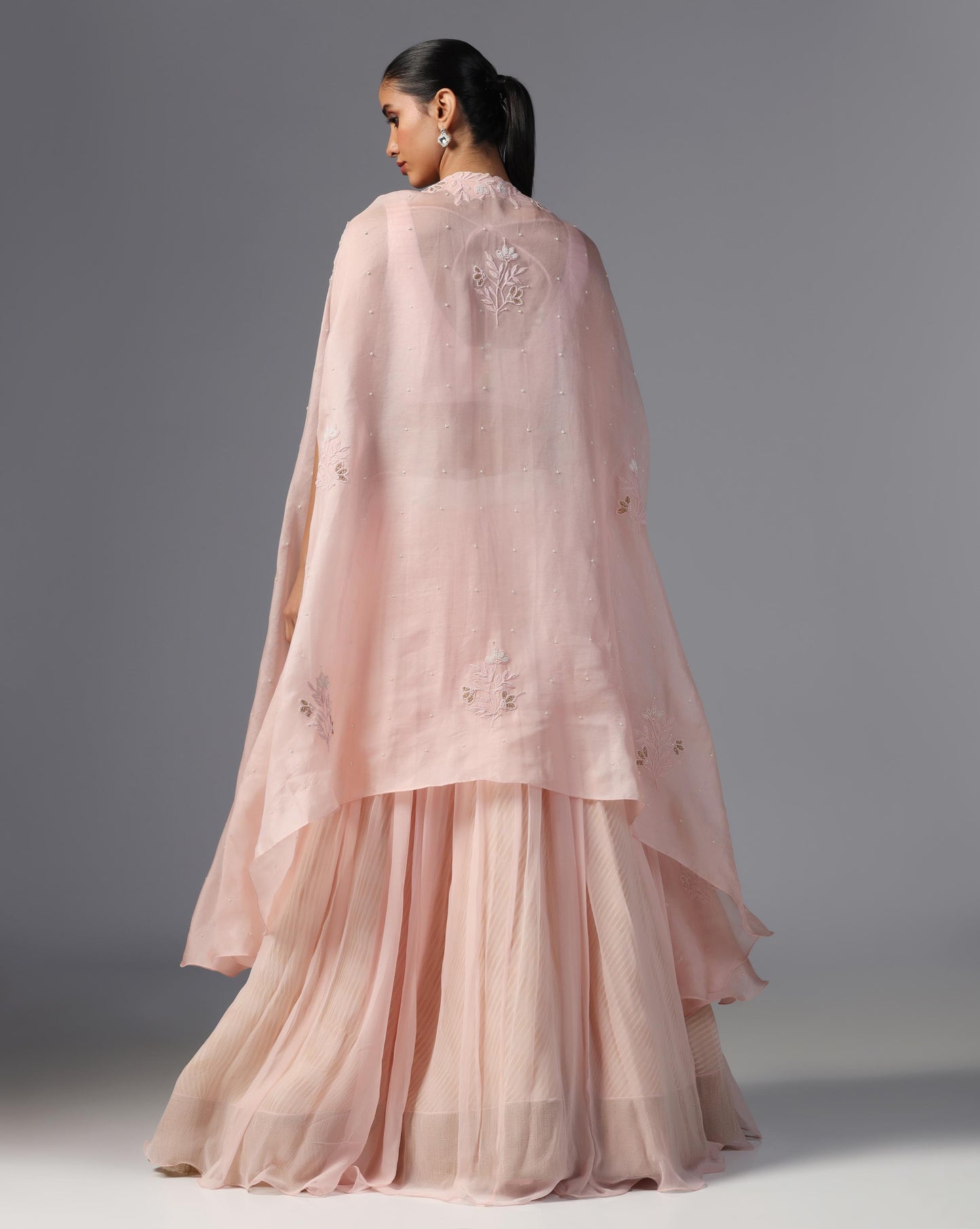 Blush Petal Embroidered Cape Set