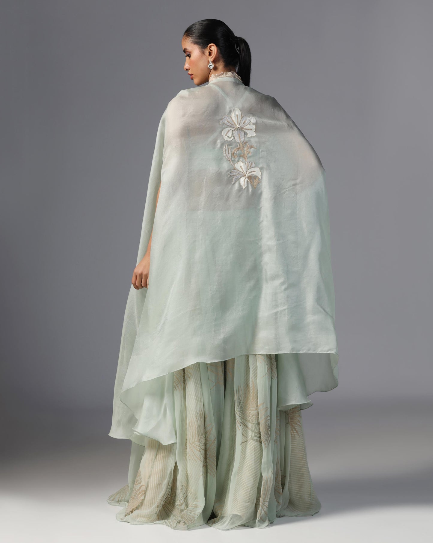 Mint Whisper Embroidered Cape Set