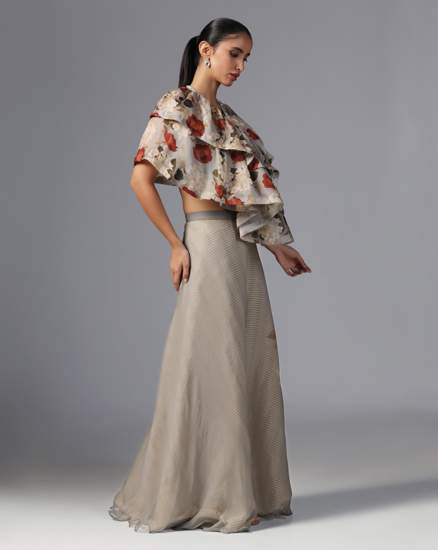 Smoky Bloom Ruffle Top & Embroidered Palazzo Set