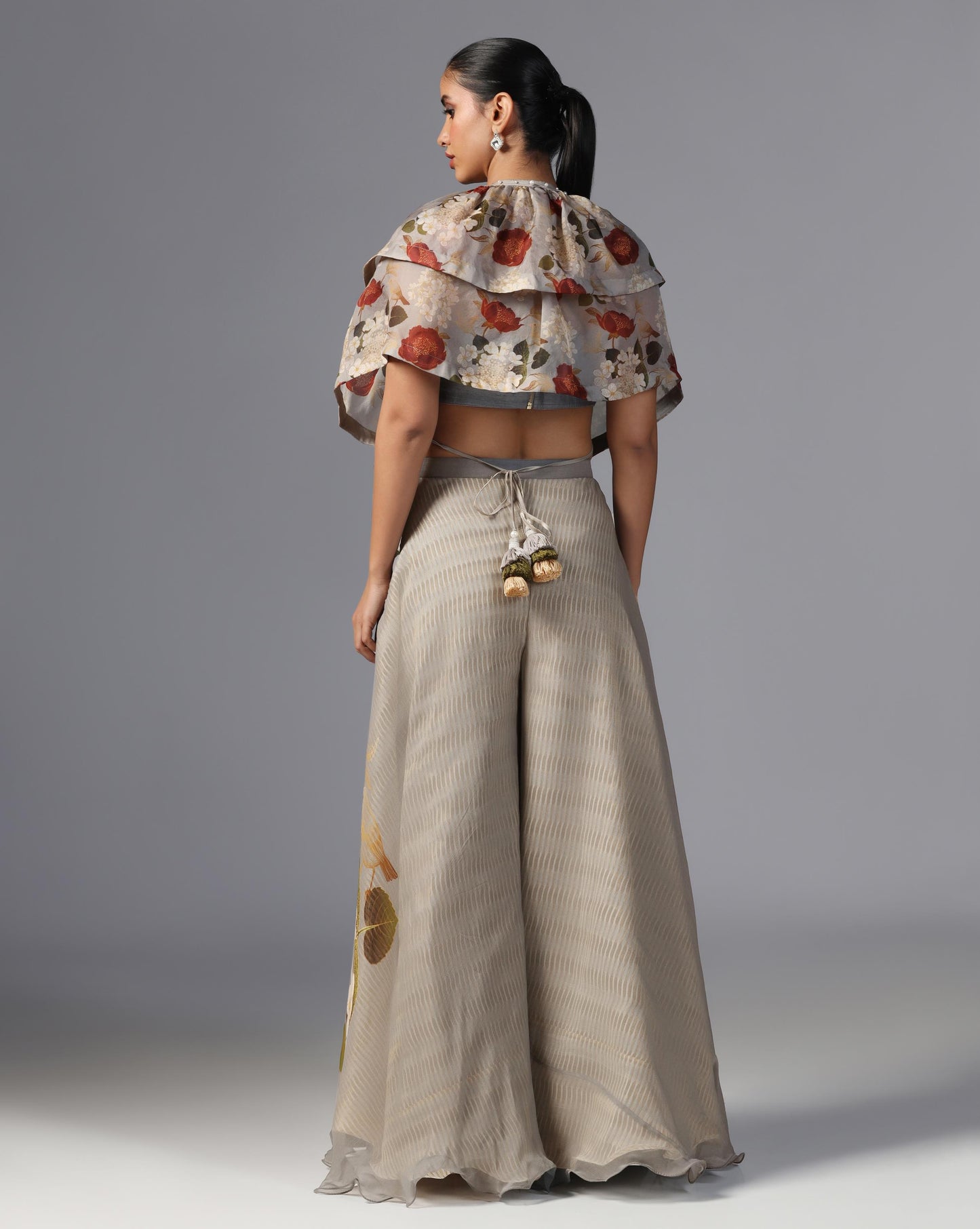 Smoky Bloom Ruffle Top & Embroidered Palazzo Set