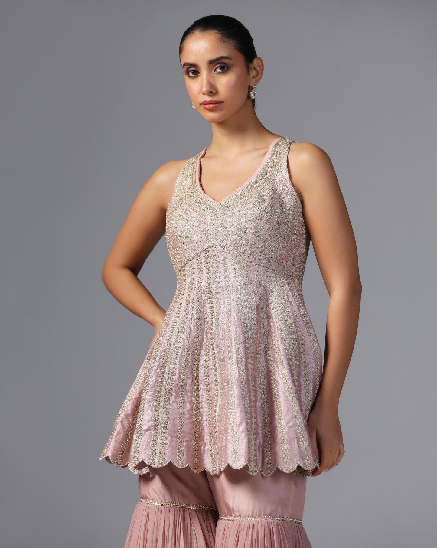 Blush Mirage Embroidered Peplum Sharara Set