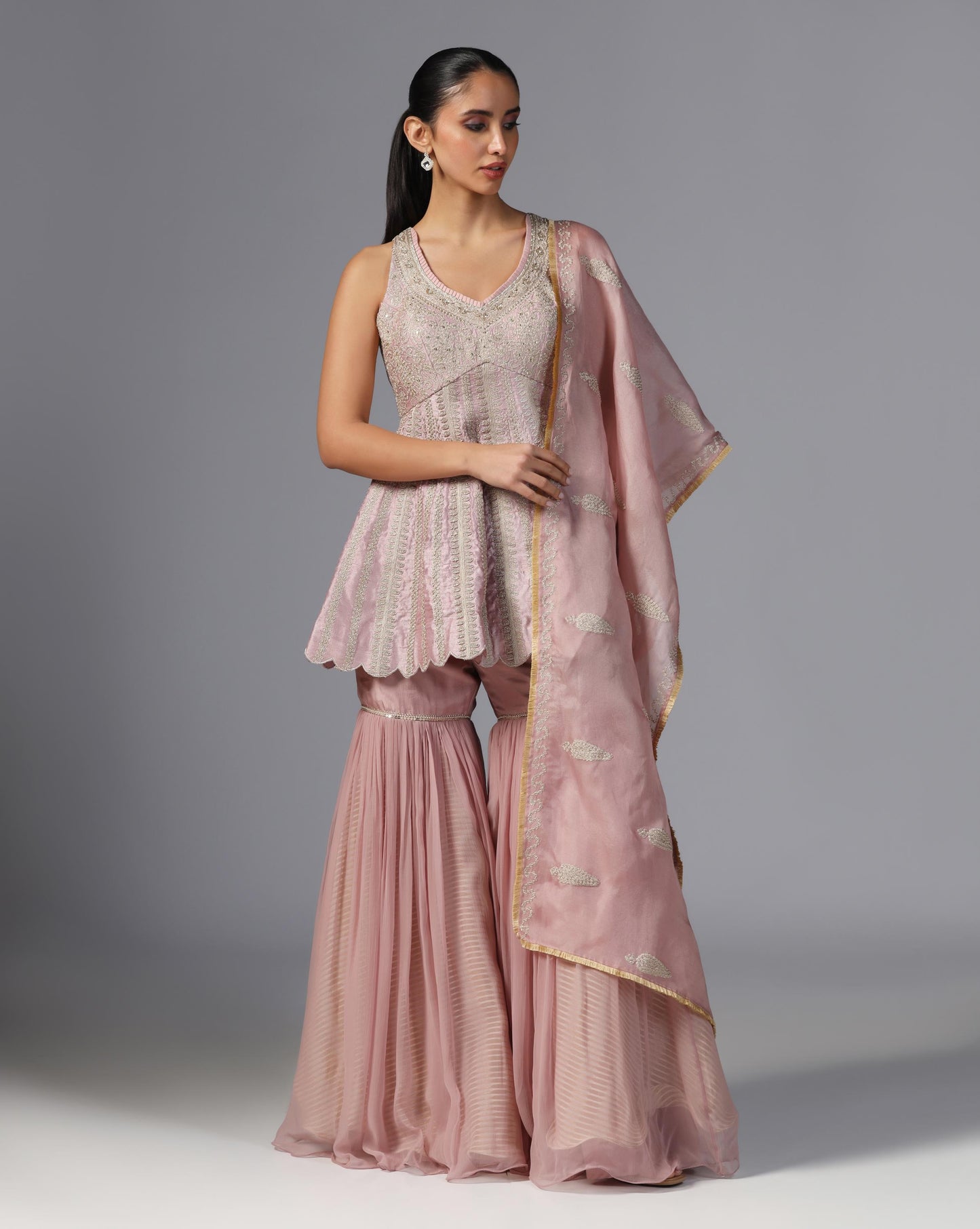 Blush Mirage Embroidered Peplum Sharara Set