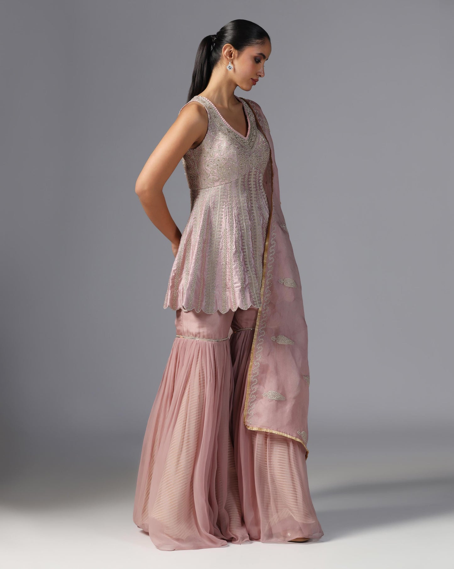 Blush Mirage Embroidered Peplum Sharara Set