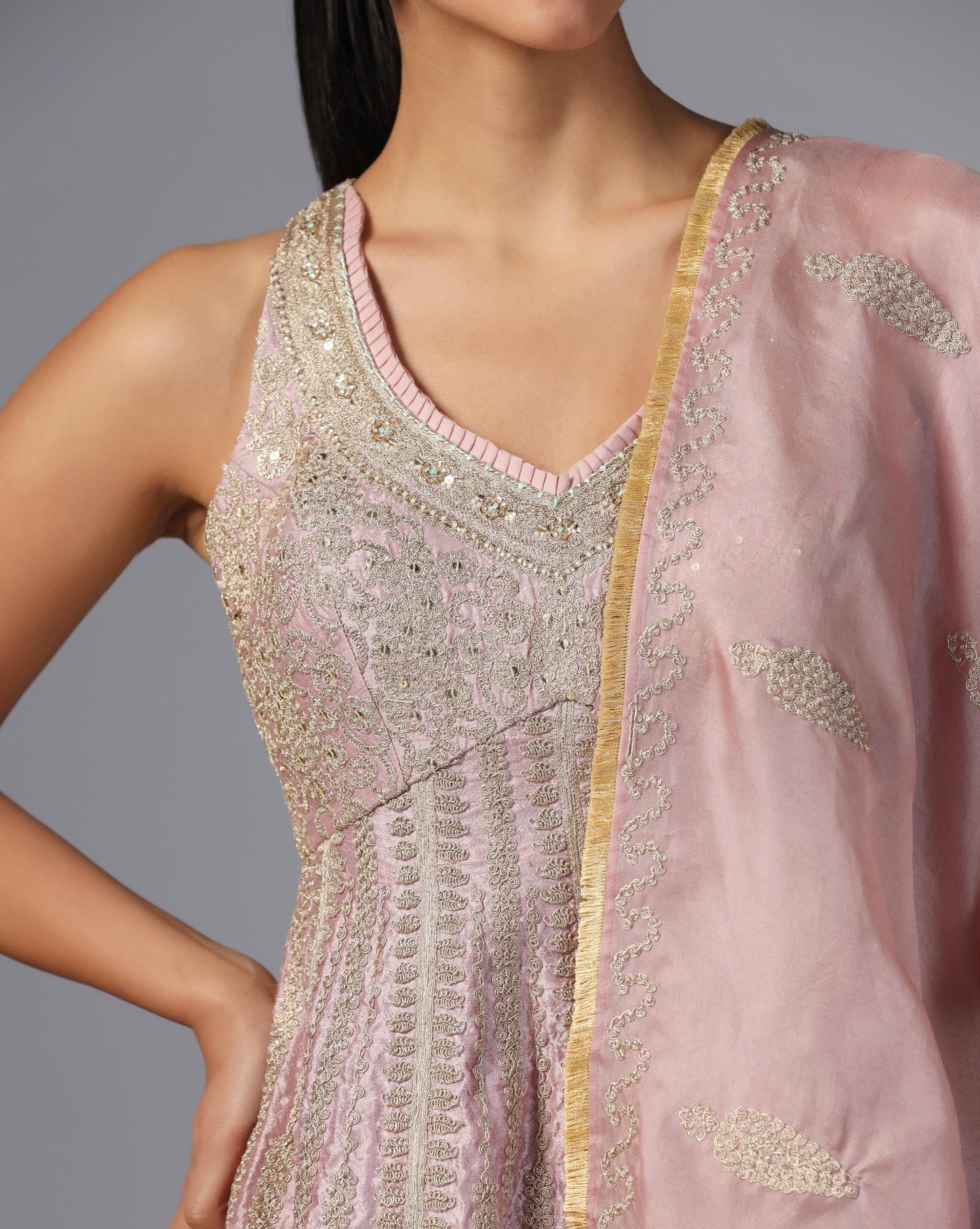 Blush Mirage Embroidered Peplum Sharara Set
