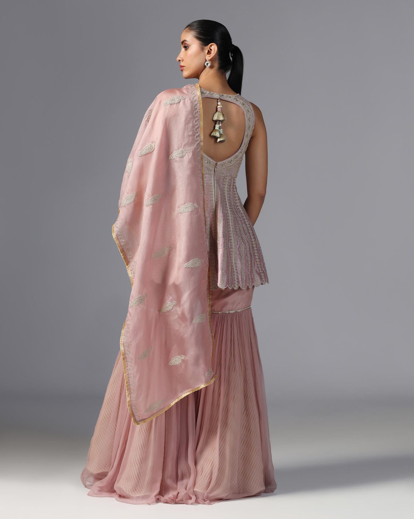 Blush Mirage Embroidered Peplum Sharara Set