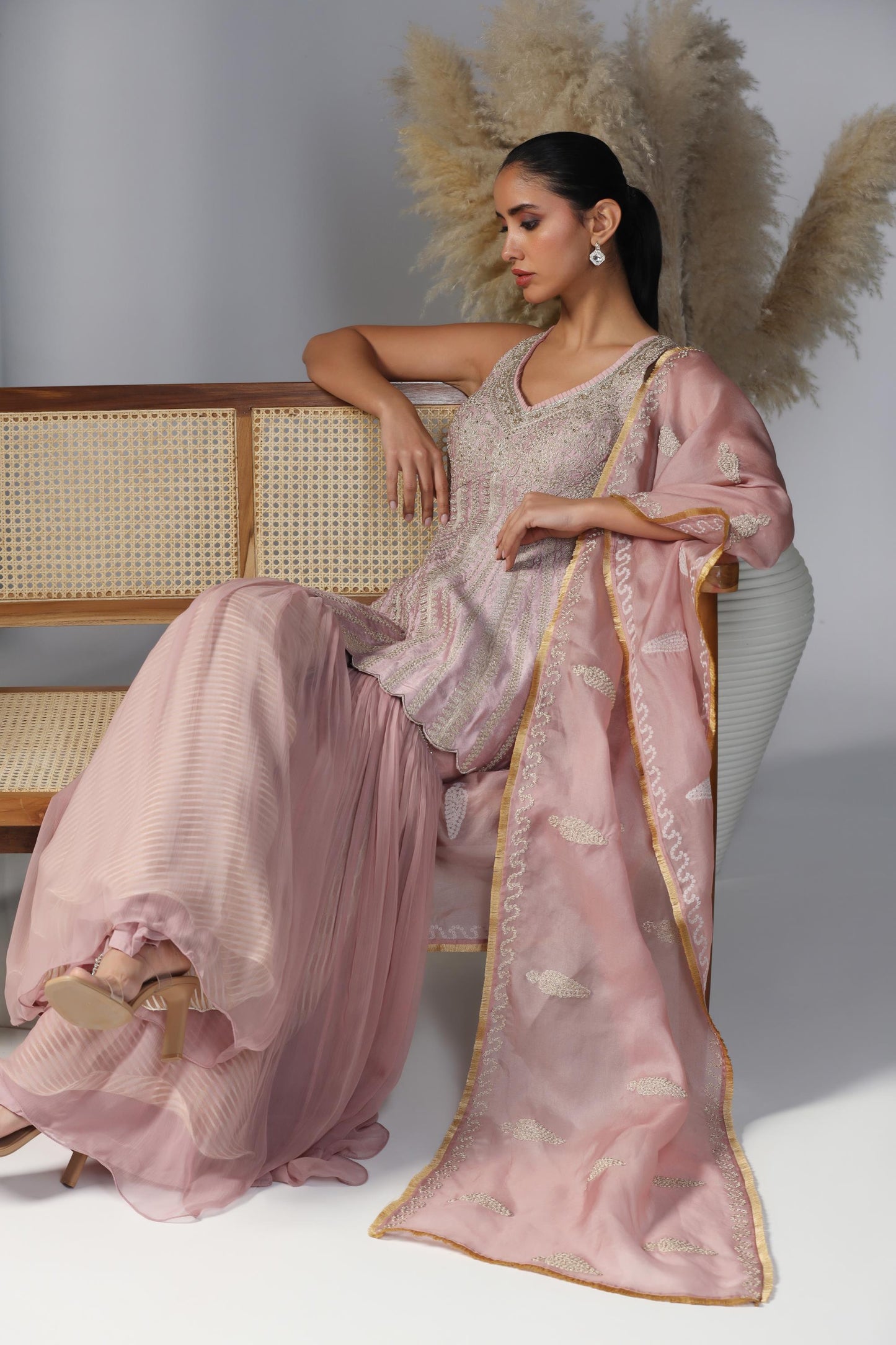 Blush Mirage Embroidered Peplum Sharara Set
