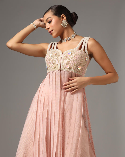 Pink Organza & Raw Silk Embroidered Anarkali Set