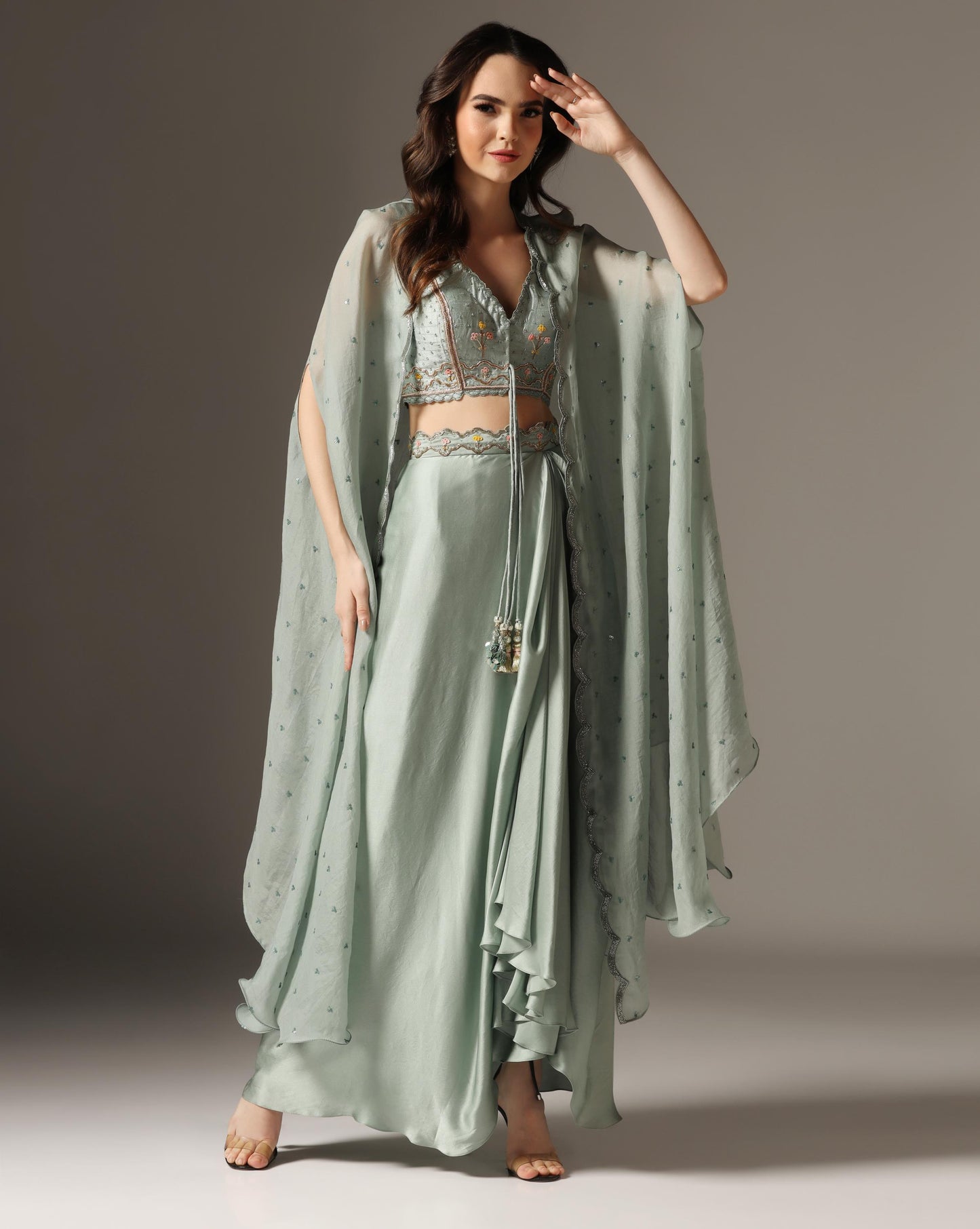 Mughal Jali cape with draped skirt