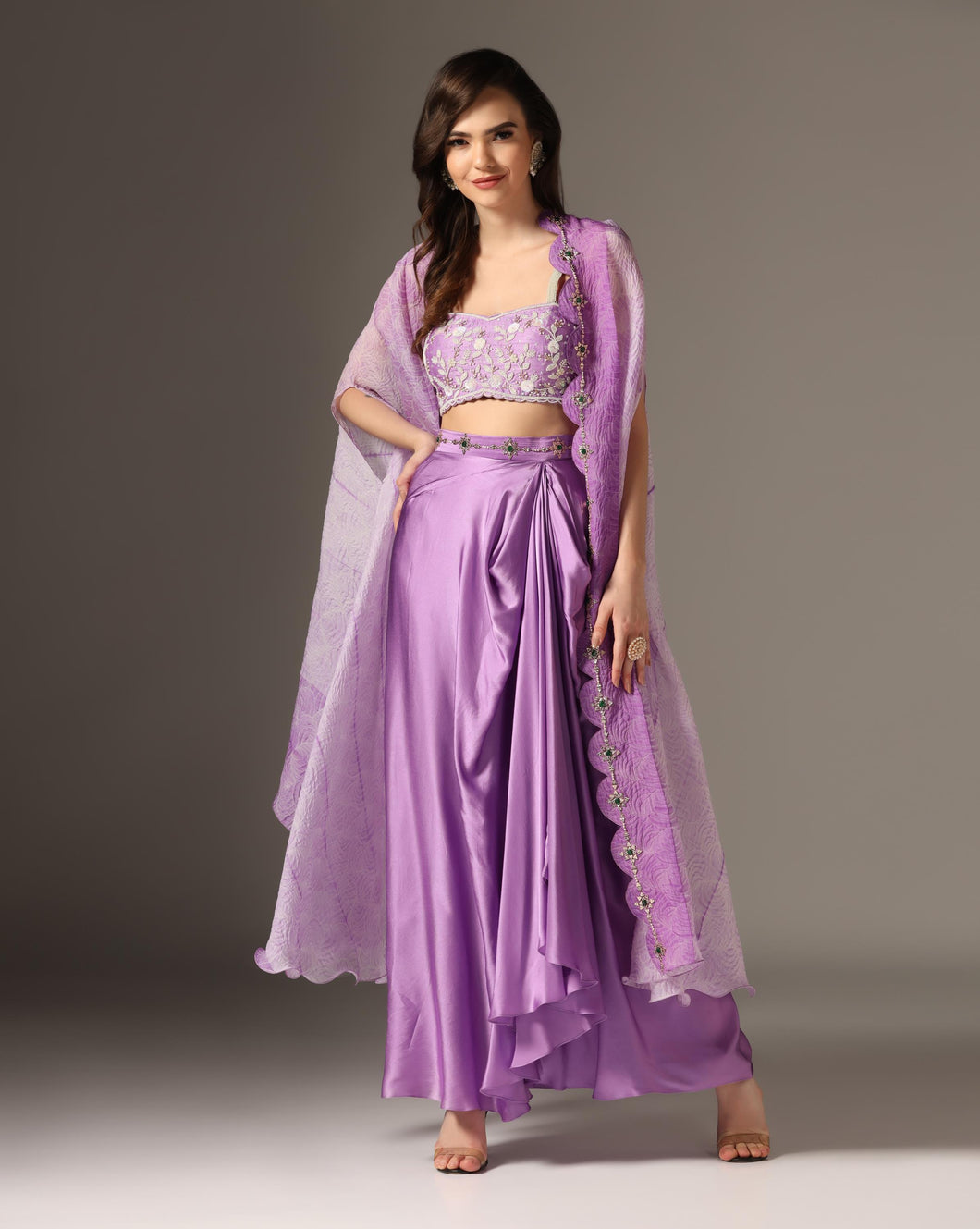 Shibori Cape Set with draped skirt