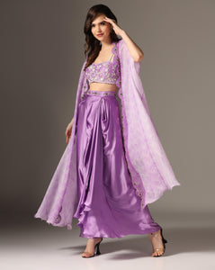Shibori Cape Set with draped skirt