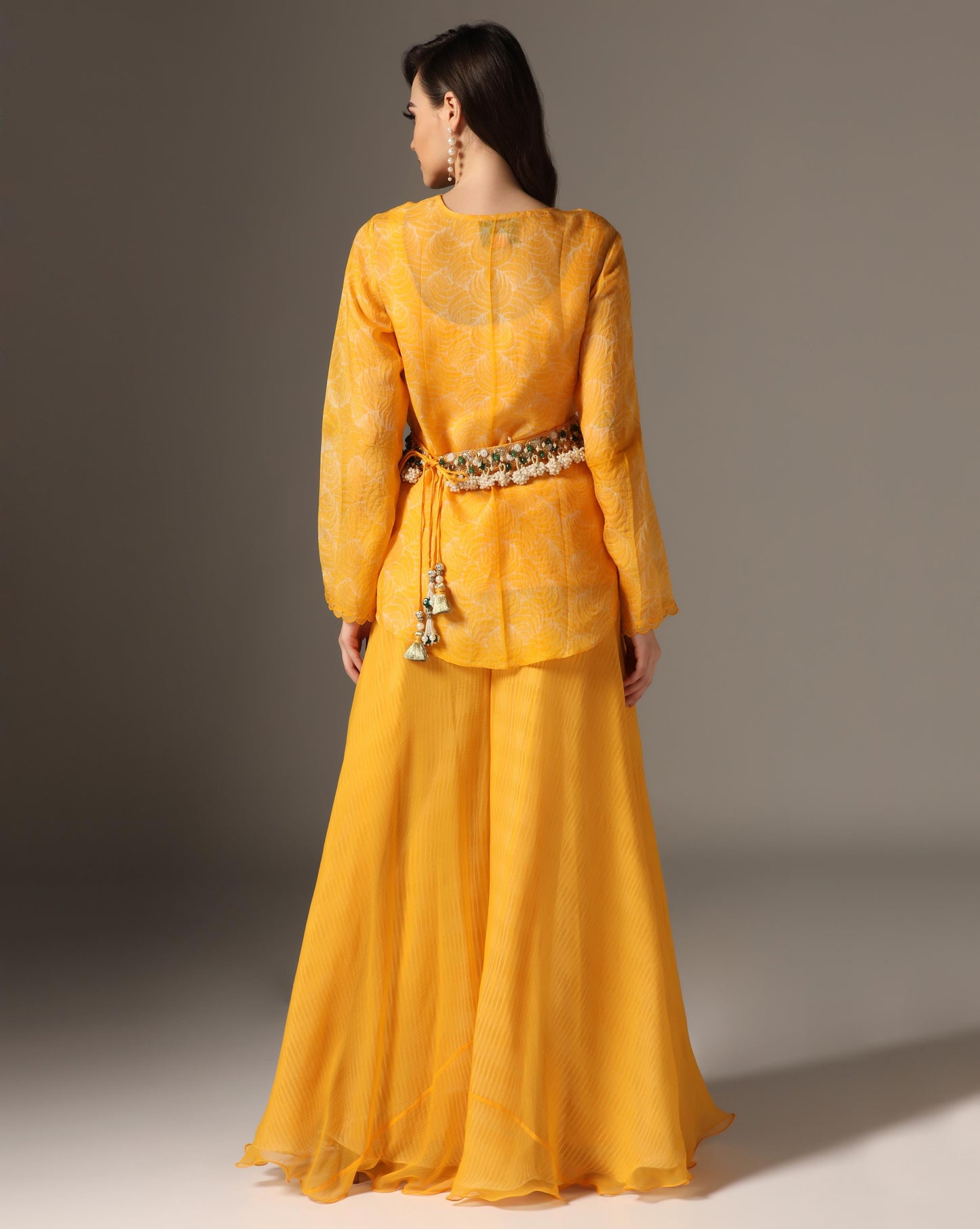 Crossover shibori jacket with kurti and palazzo