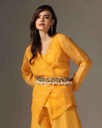 Crossover shibori jacket with kurti and palazzo