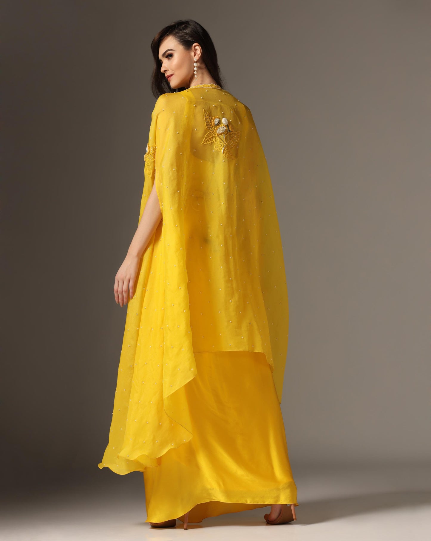 Old rose cape with draped skirt