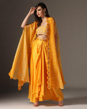 Load image into Gallery viewer, Shibori cape with draped skirt
