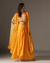 Load image into Gallery viewer, Shibori cape with draped skirt
